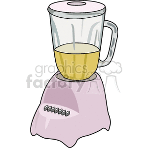 A clipart image of a blender with a pink base and yellow liquid inside.