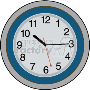 A clipart image of a wall clock with black hour and minute hands, and a red second hand, showing the time 3:30.