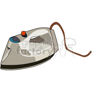 Clipart image of an electric iron with a brown cord.