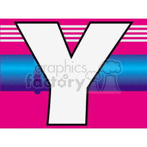 Clipart of a large white letter 'Y' against a vibrant pink and blue striped background.