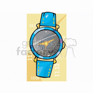 A colorful clipart image of a wristwatch with a blue strap and a yellow dial.