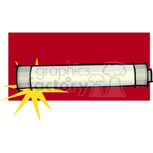 Clipart image of a fluorescent light tube with a red background and a yellow starburst at one end.