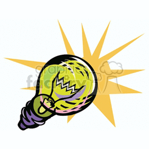 Colorful clipart of a light bulb with a bright glow or burst behind it.