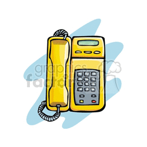 A clipart image of a yellow landline telephone with a corded handset and keypad.