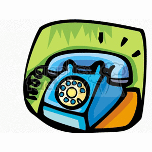 Colorful clipart of a vintage rotary telephone with a ringing effect.