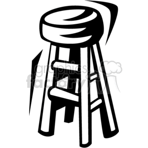 A black and white clipart image of a wooden stool with a round seat and three legs.