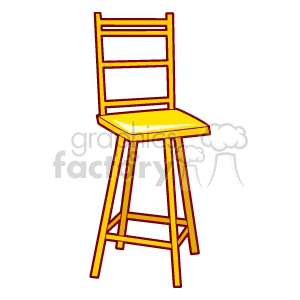 Illustration of a yellow bar stool with a ladder back design.