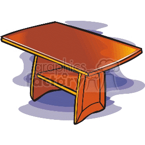 A clipart image of a wooden table with a simple design and a shelf underneath.