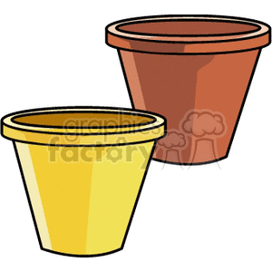 Clipart image of two empty flower pots, one yellow and one brown.