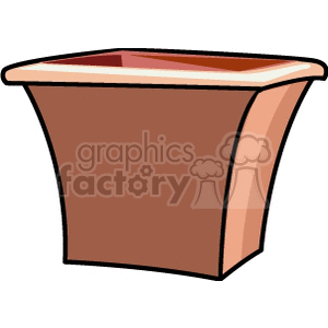 A clipart image of a brown, trapezoid-shaped planter pot.