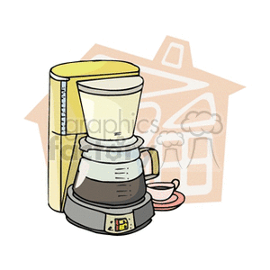 Illustration of a coffee maker machine with a cup, representing a household kitchen appliance used for brewing coffee.