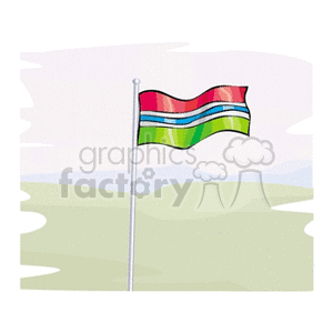 This clipart image features the flag of the Gambia on a flagpole, set against a stylized background that appears to be a simplified landscape.