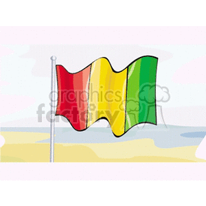 The clipart image features a stylized illustration of the national flag of Guinea, depicted on a flagpole. It consists of three vertical stripes: red on the left, yellow in the middle, and green on the right, which are the Pan-African colors. The background suggests an outdoor scene with a hint of land and sky.