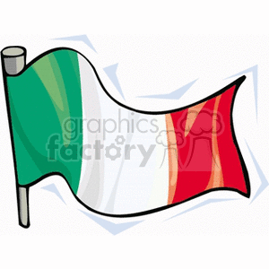 The image shows a cartoon-style clipart of an Italian flag. The Italian flag features three vertical stripes of equal size, with the colors being, from left to right, green, white, and red.