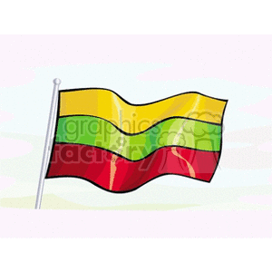 This clipart image depicts a stylized version of the national flag of Lithuania. The flag consists of three horizontal stripes with colors from top to bottom: yellow, green, and red.