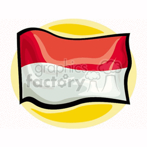 This clipart image shows a stylized illustration of the national flag of Monaco, which consists of two horizontal bands of equal size, with red on the top and white on the bottom, set against a background that appears to be a stylized yellow sun.