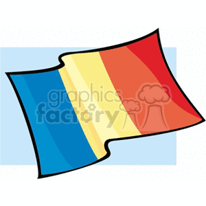 The clipart image depicts a stylized flag consisting of three vertical bands in blue, yellow, and red. Given the keywords provided, this flag is meant to represent the national flag of Romania.