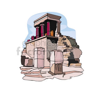 Clipart illustration of an ancient architectural landmark with columns and stone steps.