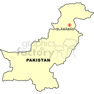 Clipart map of Pakistan highlighting Islamabad with a circle.