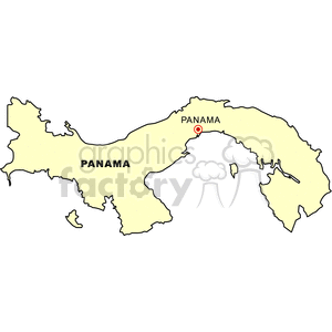 Clipart map of Panama highlighting the country with a marked location of its capital, Panama City.