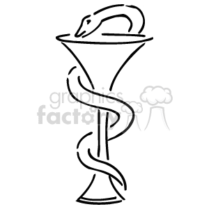A black and white clipart image of the Bowl of Hygieia, a symbol of pharmacy and medicine, showing a snake entwined around a cup.