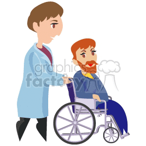 A Doctor Wheeling a Sick Man in a Wheelchair