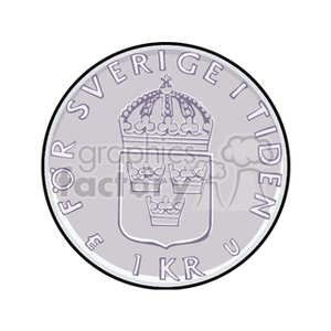 Clipart image of a Swedish 1 krona coin featuring a crown and shield design.