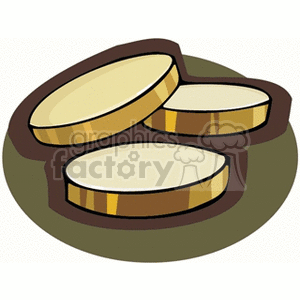 A clipart image of three gold coins with a black border.