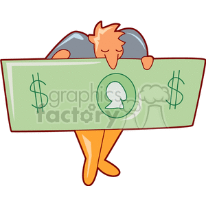 Clipart illustration of a person holding a giant dollar bill.
