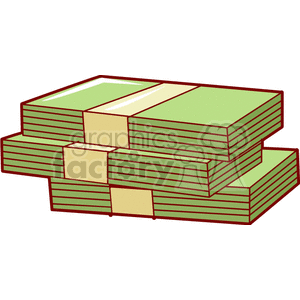A clipart image of three stacks of green cash, tightly bound with beige bands.
