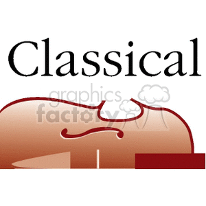 Clipart image of a classical music theme featuring a violin design with the word 'Classical'.