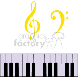 Piano Keyboard with Treble and Bass Clef Symbols