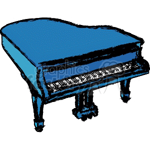 Clipart illustration of a blue grand piano.