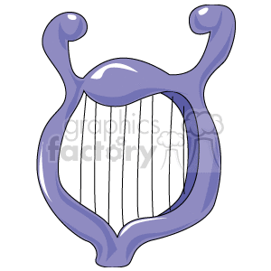 The image is a simple illustration of a harp, which is a stringed musical instrument consisting of a number of individual strings running at an angle to its soundboard. It is depicted in a stylized and somewhat abstract manner, with a silhouette that suggests the typical curved frame of a harp. The strings are represented by vertical lines.