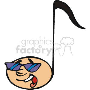   The image appears to be a stylized illustration of a musical note, specifically an eighth note (also known as a quaver), which is depicted as having a fun, anthropomorphic face with cool sunglasses and a happy expression. The note