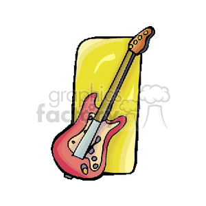 A clipart image of a red electric guitar leaning against a yellow background.