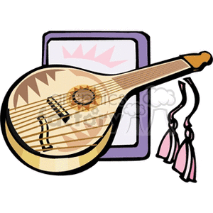 Illustration of an acoustic mandolin with decorative elements.