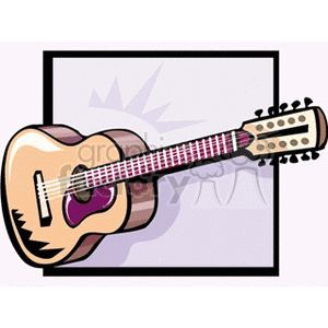 A clipart image of a twelve-string acoustic guitar with a decorative body and purple accents.