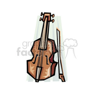 Clipart image of a cello with a bow.