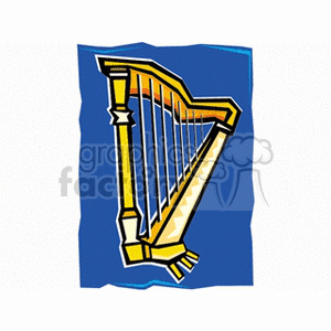 Gold Harp on Blue Background