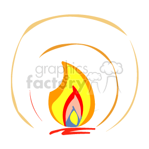 The clipart image depicts a stylized flame with multiple colors, mainly yellow and orange with a hint of blue at its base, representing a small fire.