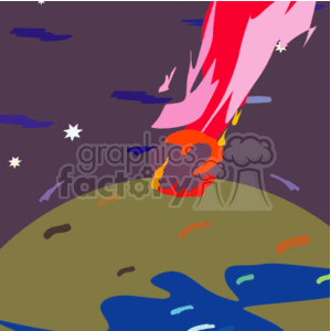   The image is a simple clipart depiction of an asteroid entering the Earth