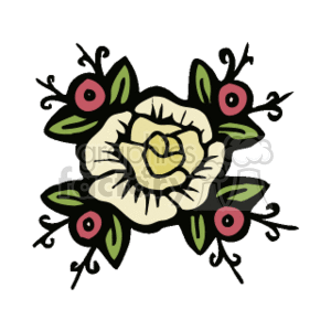   The clipart image displays a stylized representation of a flower, possibly a rose or a similar bloom, in the center. It