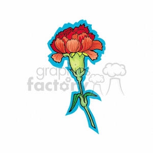 A clipart image of a single red marigold flower with a green stem and leaves, outlined in blue.