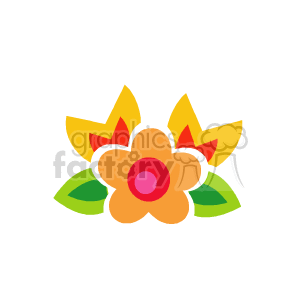  The image is a clipart illustration of a stylized flower with multiple layers of petals in various colors, including orange, yellow, and red. In the center, there is a pink circular detail, which could represent the flower