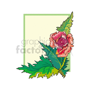 Stylized Pink Rose with Green Leaves