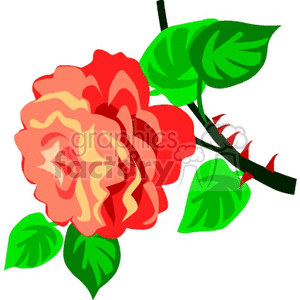 Red Rose with Leaves and Thorns