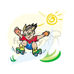 Boy roller skating on a hot summer day
