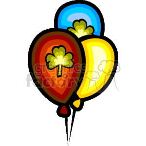 The clipart image shows a bunch of colorful balloons with clover leaf designs on them. The balloons appear festive and are likely associated with celebrations, possibly themed around St. Patrick's Day due to the clover leaves which are a common symbol related to the holiday.