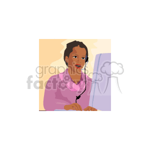 The clipart image depicts an African American woman working at a computer with a headset on, suggesting she might be performing a role such as a support agent or secretary.